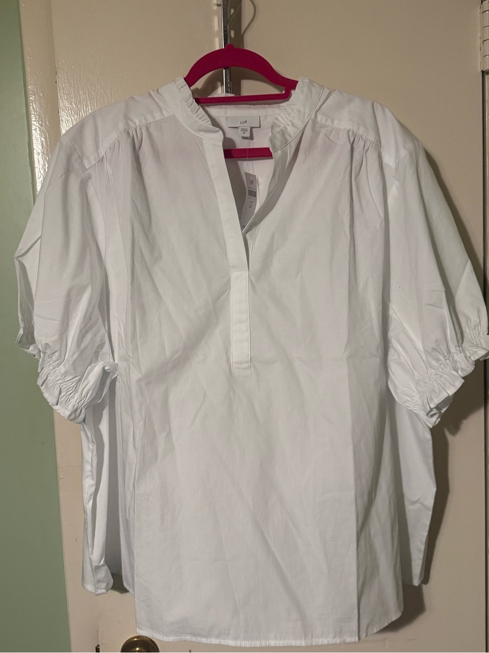 J Jill White Women's Cotton Popover Shirt - Classic Short Sleeve NWT Sz 3X